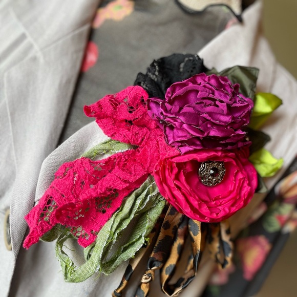 adorning by Dee Accessories - New Scrappy Flower Pin Boutique Fabric Brooch ladies modest
